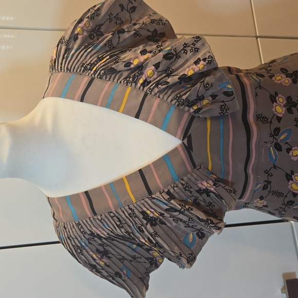 VTG Betsy Johnson Silk Floral Striped Ruffle Black Label Dress Size 4 - Picture 3 of 16